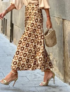 New Women's Skirt A Line Swing Long Skirt Maxi High Waist Skirts Print Floral Geometric Polka Dot Street Daily Summer Fashion Casual Boho Yellow Khaki Women Skirts