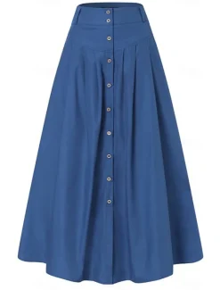 Women's Skirt A Line Swing Long Skirt Maxi High Waist Skirts Pocket Solid Colored Street Daily Winter Fashion Casual Black Wine Royal Blue Women Skirts