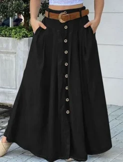 Women's Skirt A Line Swing Long Skirt Maxi High Waist Skirts Pocket Solid Colored Street Daily Winter Fashion Casual Black Wine Royal Blue Women Skirts