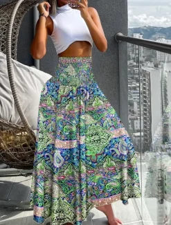 Hot Women's Skirt A Line Swing Maxi Skirts Print Floral Paisley Holiday Vacation Summer Vintage Boho Black-White Black Red Navy Blue Women Skirts