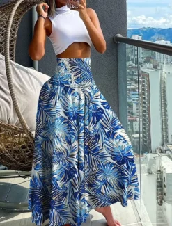 Hot Women's Skirt A Line Swing Maxi Skirts Print Floral Paisley Holiday Vacation Summer Vintage Boho Black-White Black Red Navy Blue Women Skirts
