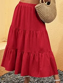 New Women's Skirt A Line Swing Maxi Skirts Ruffle Pocket Solid Colored Casual Daily Weekend Summer Fashion Casual Black White Red Light Blue Women Skirts
