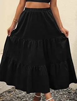 New Women's Skirt A Line Swing Maxi Skirts Ruffle Pocket Solid Colored Casual Daily Weekend Summer Fashion Casual Black White Red Light Blue Women Skirts