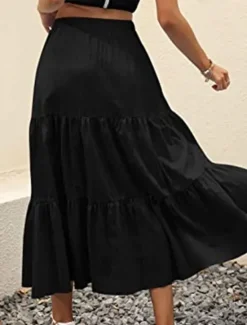 New Women's Skirt A Line Swing Maxi Skirts Ruffle Pocket Solid Colored Casual Daily Weekend Summer Fashion Casual Black White Red Light Blue Women Skirts
