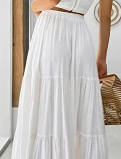 New Women's Skirt A Line Swing Maxi Skirts Ruffle Pocket Solid Colored Casual Daily Weekend Summer Fashion Casual Black White Red Light Blue Women Skirts