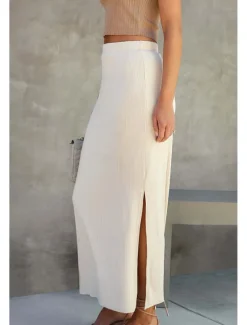 Discount Women's Skirt Bodycon Casual Midi Mid Rise Skirts Plain Split Ends Micro-elastic Street Going out Black White Camel Summer Polyester Women Skirts