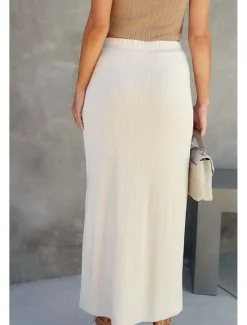 Discount Women's Skirt Bodycon Casual Midi Mid Rise Skirts Plain Split Ends Micro-elastic Street Going out Black White Camel Summer Polyester Women Skirts