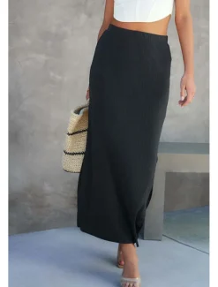 Discount Women's Skirt Bodycon Casual Midi Mid Rise Skirts Plain Split Ends Micro-elastic Street Going out Black White Camel Summer Polyester Women Skirts