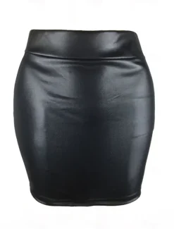 Best Women's Skirt Bodycon Elegant Fashion Casual Above Knee High Waist Skirts Solid Colored Vacation Street Wine Black Navy Blue Coffee Spring & Summer Faux Leather Women Skirts