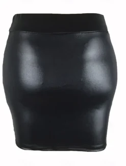 Best Women's Skirt Bodycon Elegant Fashion Casual Above Knee High Waist Skirts Solid Colored Vacation Street Wine Black Navy Blue Coffee Spring & Summer Faux Leather Women Skirts