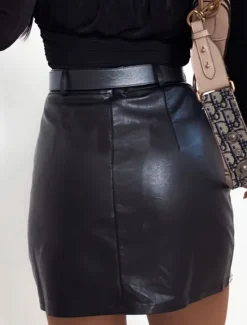 Best Women's Skirt Bodycon Fashion Sexy Mini High Waist Skirts Solid Colored Beaded Vacation Street Black Brown Spring & Summer Faux Leather Women Skirts