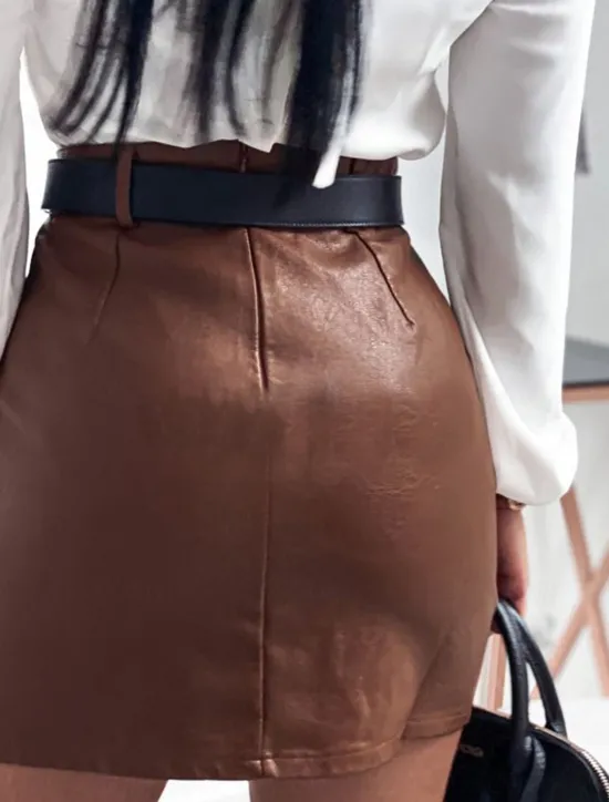 Best Women's Skirt Bodycon Fashion Sexy Mini High Waist Skirts Solid Colored Beaded Vacation Street Black Brown Spring & Summer Faux Leather Women Skirts