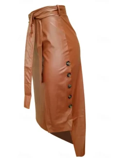 Outlet Women's Skirt Bodycon Fashion Casual Midi High Waist Skirts Solid Colored Maillard Split Ends Vacation Street Black Wine Brown Spring Faux Leather Leather Women Skirts