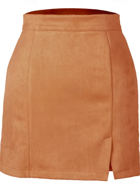 Women's Skirt Bodycon Fashion Sexy Mini High Waist Skirts Solid Colored Split Ends Vacation Street Wine Black Pink Brown Winter Suede Women Skirts