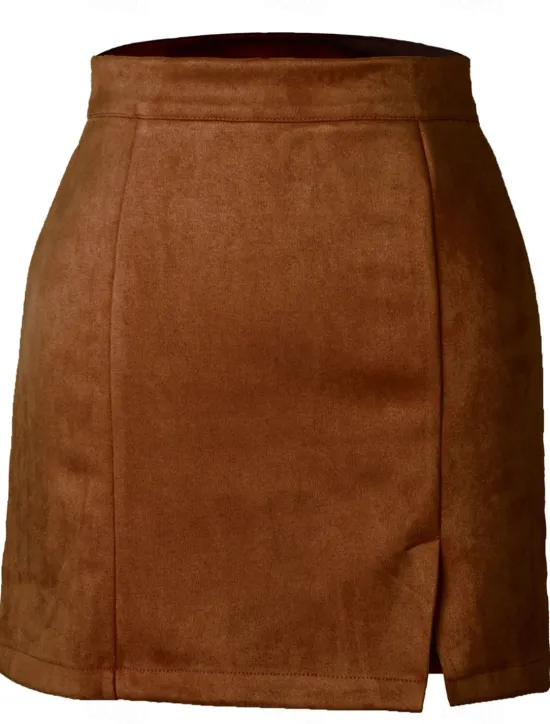 Women's Skirt Bodycon Fashion Sexy Mini High Waist Skirts Solid Colored Split Ends Vacation Street Wine Black Pink Brown Winter Suede Women Skirts