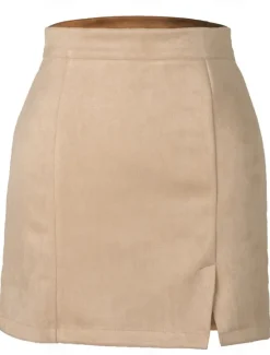 Women's Skirt Bodycon Fashion Sexy Mini High Waist Skirts Solid Colored Split Ends Vacation Street Wine Black Pink Brown Winter Suede Women Skirts
