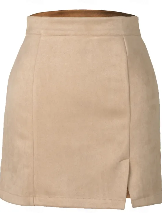 Women's Skirt Bodycon Fashion Sexy Mini High Waist Skirts Solid Colored Split Ends Vacation Street Wine Black Pink Brown Winter Suede Women Skirts