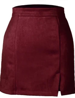 Women's Skirt Bodycon Fashion Sexy Mini High Waist Skirts Solid Colored Split Ends Vacation Street Wine Black Pink Brown Winter Suede Women Skirts