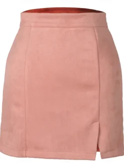 Women's Skirt Bodycon Fashion Sexy Mini High Waist Skirts Solid Colored Split Ends Vacation Street Wine Black Pink Brown Winter Suede Women Skirts