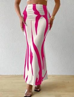 Hot Women's Skirt Bodycon Fashion Casual Maxi High Waist Skirts Floral Print Stretchy Street Daily Blue Fuchsia Apricot Coffee Summer Polyester Women Skirts