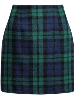 Discount Women's Skirt Bodycon Fashion Casual Mini High Waist Skirts Plaid Print Vacation Street Sapphire Dark Green Dark Coffee Winter Woolen Women Skirts