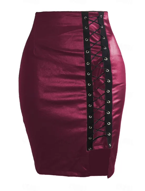 Clearance Women's Skirt Bodycon Midi High Waist Skirts Drawstring Solid Colored Street Daily Spring & Summer Elegant Fashion Casual Wine Black Dark Red Blue Women Skirts