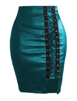 Clearance Women's Skirt Bodycon Midi High Waist Skirts Drawstring Solid Colored Street Daily Spring & Summer Elegant Fashion Casual Wine Black Dark Red Blue Women Skirts