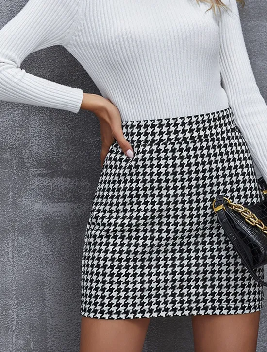 Clearance Women's Skirt Bodycon Mini High Waist Skirts Print Houndstooth Street Daily Spring & Summer Elegant Fashion Casual Women Skirts