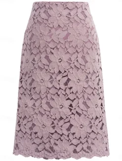 Discount Women's Skirt Bodycon Work Skirts Above Knee High Waist Skirts Lace Solid Colored Office / Career Street Summer Elegant Fashion Business Black Light Purple Light Blue Women Skirts