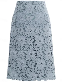 Discount Women's Skirt Bodycon Work Skirts Above Knee High Waist Skirts Lace Solid Colored Office / Career Street Summer Elegant Fashion Business Black Light Purple Light Blue Women Skirts