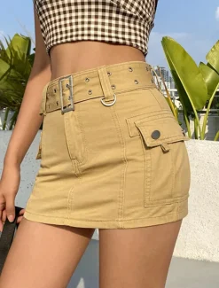 Outlet Women's Skirt Cargo Skirt Mini High Waist Skirts Pocket Solid Colored Street Going out Summer Denim Fashion Casual Black White Women Skirts