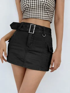 Outlet Women's Skirt Cargo Skirt Mini High Waist Skirts Pocket Solid Colored Street Going out Summer Denim Fashion Casual Black White Women Skirts