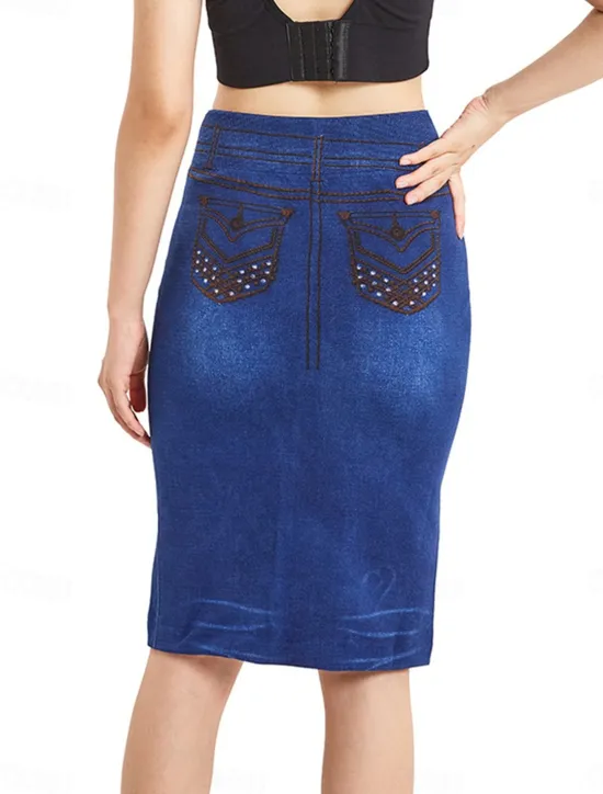 Sale Women's Skirt Denim Midi Skirt Fashion Casual Knee-length High Waist Skirts Solid Colored Pocket Vacation Street Summer Denim Women Skirts