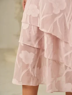 Hot Women's Skirt Elegant Midi Mid Waist Skirts Floral Layered Inelastic Party Causal Summer Chiffon Women Skirts