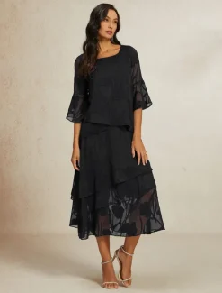 Sale Women's Skirt Elegant Midi Mid Waist Skirts Floral Layered Inelastic Party Causal Summer Chiffon Women Skirts