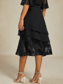 Sale Women's Skirt Elegant Midi Mid Waist Skirts Floral Layered Inelastic Party Causal Summer Chiffon Women Skirts