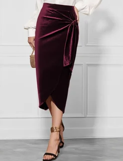 Clearance Women's Skirt Elegant Vintage Fashion Sexy Midi Mid Waist Skirts Plain Ruched Split Ends Micro-elastic School Christmas Spring Polyester Velvet Women Skirts
