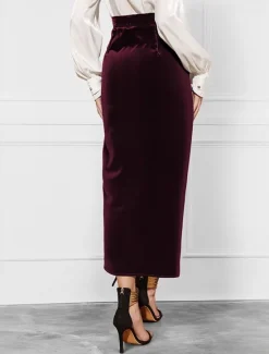Clearance Women's Skirt Elegant Vintage Fashion Sexy Midi Mid Waist Skirts Plain Ruched Split Ends Micro-elastic School Christmas Spring Polyester Velvet Women Skirts