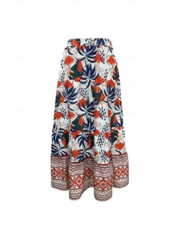Best Women's Skirt Fashion Boho Maxi Mid Rise Skirts Floral Print Micro-elastic Street Going out Summer Polyester Women Skirts