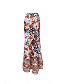 Best Women's Skirt Fashion Boho Maxi Mid Rise Skirts Floral Print Micro-elastic Street Going out Summer Polyester Women Skirts
