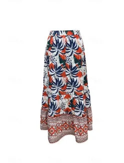 Best Women's Skirt Fashion Boho Maxi Mid Rise Skirts Floral Print Micro-elastic Street Going out Summer Polyester Women Skirts
