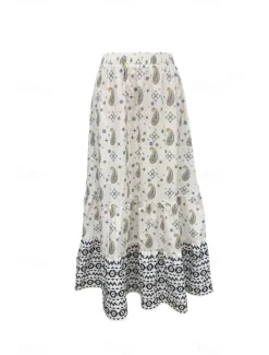 Best Women's Skirt Fashion Boho Maxi Mid Rise Skirts Floral Print Micro-elastic Street Going out Summer Polyester Women Skirts