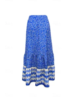Best Women's Skirt Fashion Boho Maxi Mid Rise Skirts Floral Print Micro-elastic Street Going out Summer Polyester Women Skirts