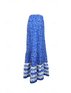 Best Women's Skirt Fashion Boho Maxi Mid Rise Skirts Floral Print Micro-elastic Street Going out Summer Polyester Women Skirts