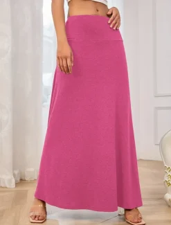 Outlet Women's Skirt Fashion Casual Maxi High Waist Skirts Solid Colored Stretchy Street Daily Green Rose Red Grey Spring Polyester Women Skirts