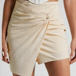 Hot Women's Skirt Linen Skirts Basic Casual Mini High Waist Skirts Solid Colored Split Ends Casual Daily Weekend Wine Black Army Green Apricot Summer Cotton And Linen Women Skirts|Dresses