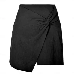 Hot Women's Skirt Linen Skirts Basic Casual Mini High Waist Skirts Solid Colored Split Ends Casual Daily Weekend Wine Black Army Green Apricot Summer Cotton And Linen Women Skirts|Dresses