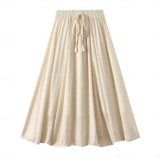 Best Women's Skirt Linen Skirts Fashion Casual Midi High Waist Skirts Solid Colored Drawstring Casual Daily Weekend Black Pink Blue Khaki Summer Cotton And Linen Women Skirts|Dresses