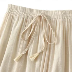 Best Women's Skirt Linen Skirts Fashion Casual Midi High Waist Skirts Solid Colored Drawstring Casual Daily Weekend Black Pink Blue Khaki Summer Cotton And Linen Women Skirts|Dresses