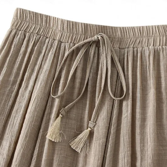 Best Women's Skirt Linen Skirts Fashion Casual Midi High Waist Skirts Solid Colored Drawstring Casual Daily Weekend Black Pink Blue Khaki Summer Cotton And Linen Women Skirts|Dresses